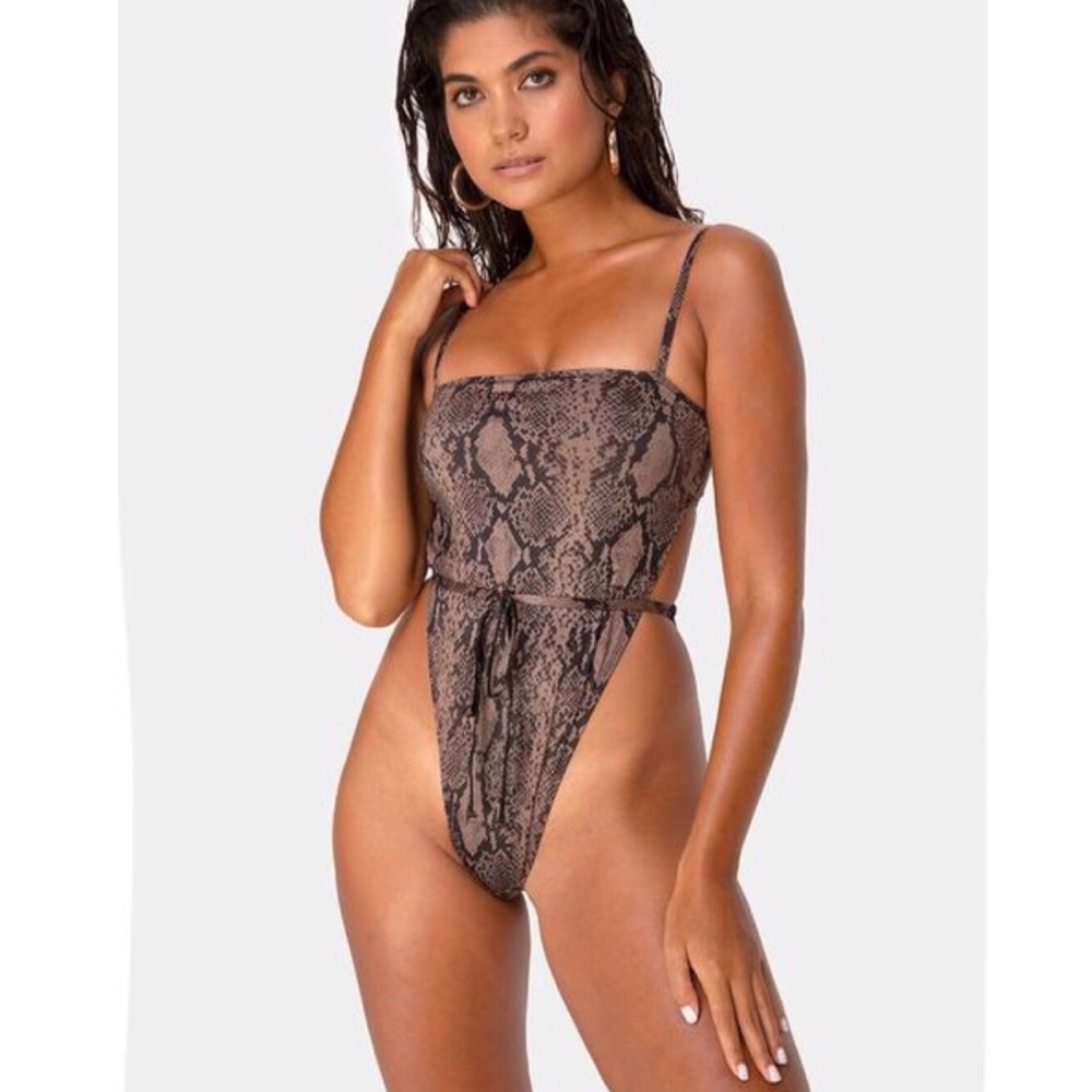 Motel Rocks | HIWA Swimsuit - Snake Taupe $68